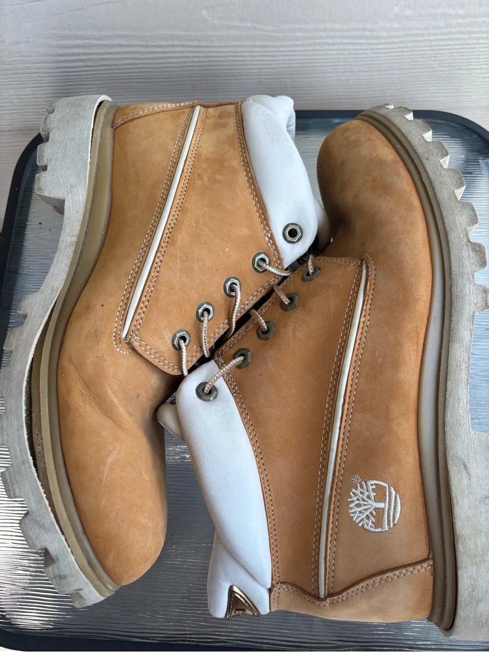 Timberland Wheat Nubuck Low Ankle Work Boots with White Collar